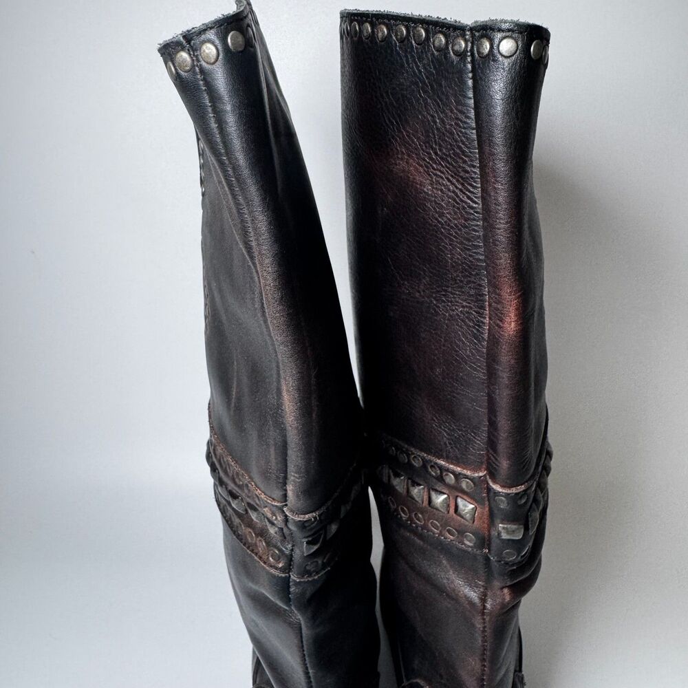 Free People Brown Leather Boots Womens EU 37 Tall Studded Portugal Decorative - Picture 10 of 15